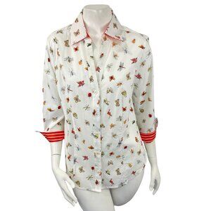 NWT Hinson Wu Women's Loretta Happy Bugs Print Stretch Button Up Shirt Top Sz 10